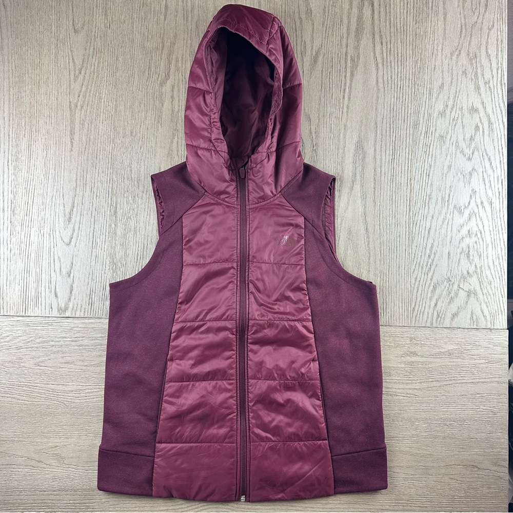 M The North Face Hooded Hybrid Insulated Fleece Vest Burgundy Zip